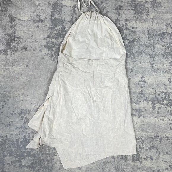 Bardot Dress Goddess Halter Linen Blend Backless in Stone Cream Sz US 12 XL - Picture 9 of 12